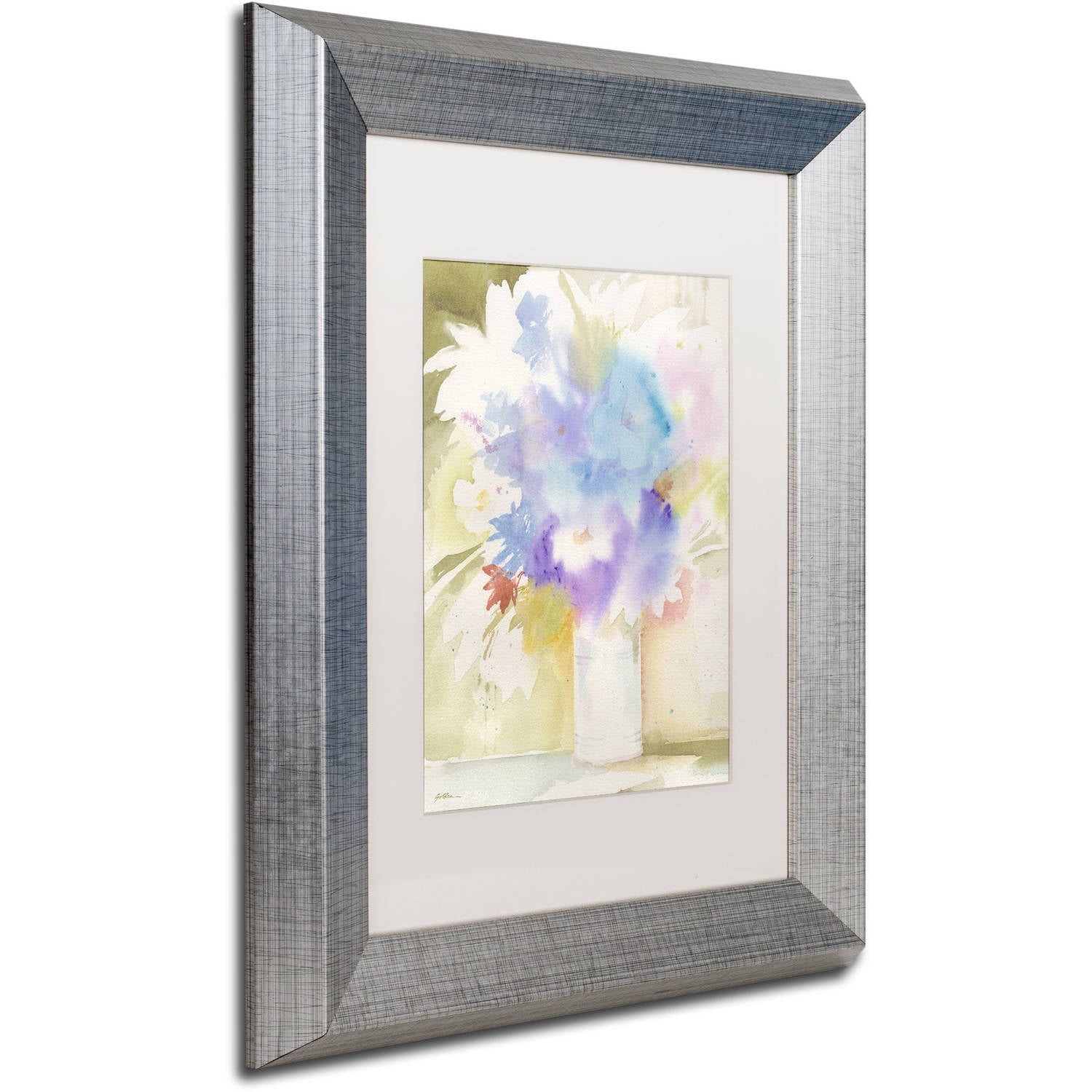 Trademark Fine Art 'Bouquet Blues' Canvas Art by Sheila Golden, White Matte, Silver Frame