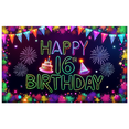 thumbnail image 3 of Colorful Design Happy Birthday Banner Neon Style Sixteenth Birthday Party Decoration for Birthday Party Celebration Event, 3 of 8