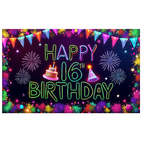 Yatrandify Colorful Design Happy Birthday Banner Neon Style Sixteenth Birthday Party Decoration for Birthday Party Celebration Event