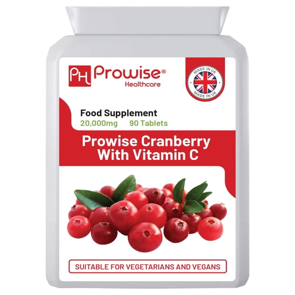 Double Strength Cranberry 20,000mg Added with Vitamin C - 90 Vegan Tablets I Easy to Swallow Tablets | GMO Free Ingredients I Made in UK by Prowise Healthcare