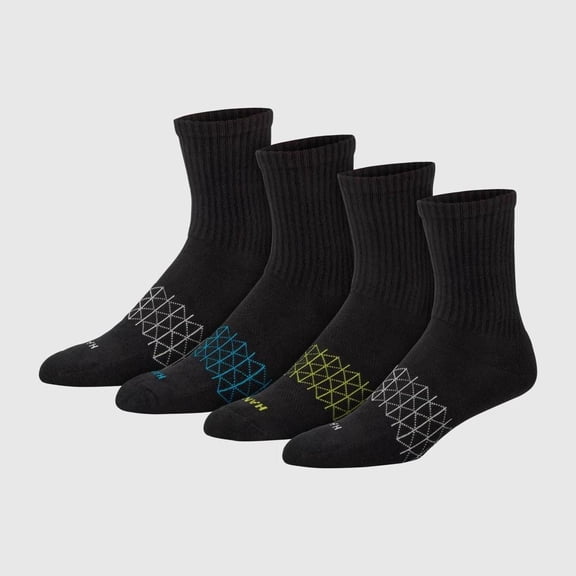 Hanes Men's 3pk  1 Absolute Active Cushioned Crew Socks Black 6-12 Arch Support