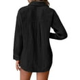thumbnail image 4 of ZHENHONG Button Down Shirts for Women,Solid Color Cotton Linen Pleated Pocket Tees Loose Casual Full Sleeve Button Up Shirt,Black Women Blouses, 4 of 6
