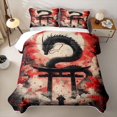 thumbnail image 2 of meiyoeat Samurai Japanese Dragon Bed Spread Queen for Boys, Galaxy Cherry Blossoms Queen Coverlet Set, Dark Crimson, 3 Pieces, 2 of 7