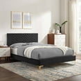 thumbnail image 2 of Platform Bed Frame, Tufted, Full Size, Dark Grey Gray, Velvet, Mid Century Bedroom, Modern Contemporary Boutique HB35585, 2 of 8