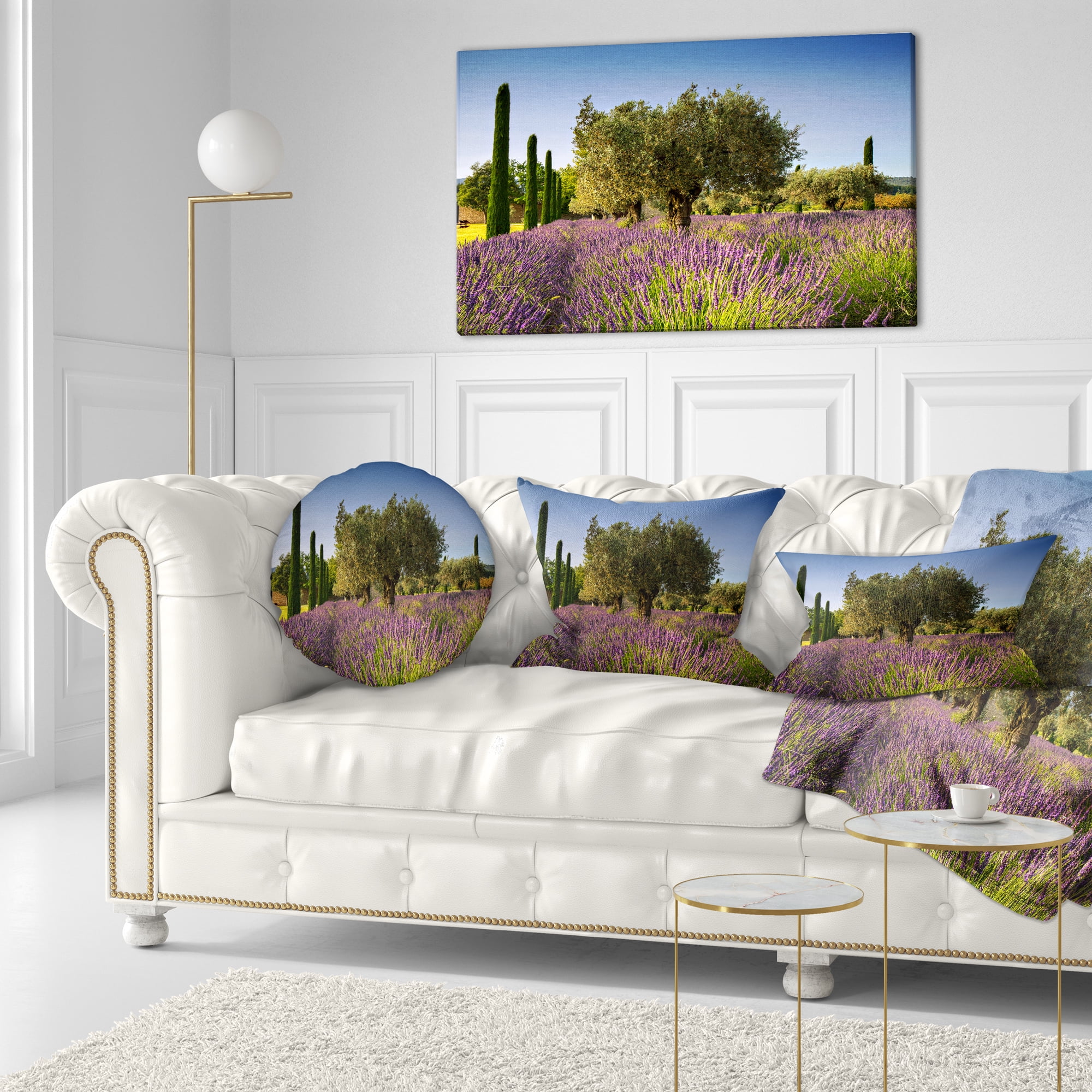 Designart Beautiful Lavender and Olive Trees - Flower Throw Pillow - 12x20