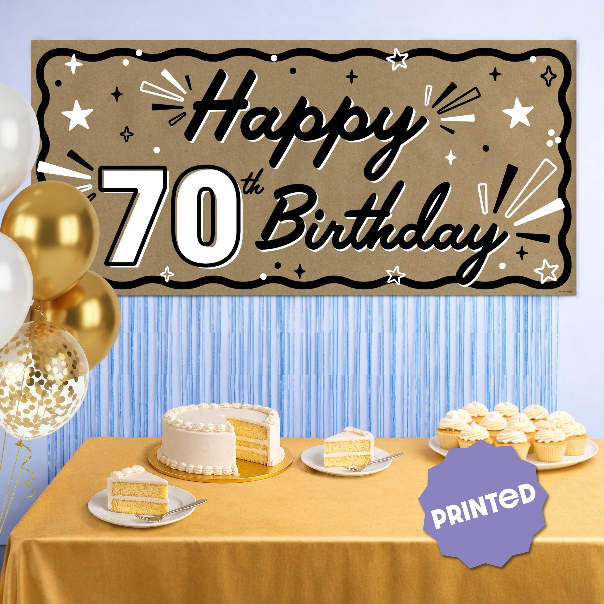 Big Dot of Happiness 70th Birthday Kraft Paper Banner, Black & White Happy Birthday Banner, Printed Brown Paper Party Sign Decoration – 1 Count