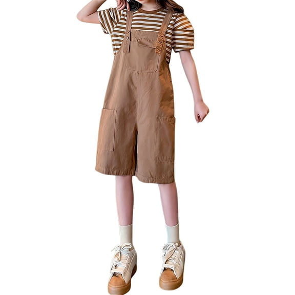 Ruyang Teen Girls Cotton Overalls Shorts Wide Leg Adjustable Strap Shorts Summer Solid Baggy Trendy Breathable Shortalls