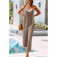 thumbnail image 5 of Womens Casual Jumpsuits Loose Overalls Summer Sleeveless Stretchy Wide Leg Long Pants Romper with Pockets Light brown L, 5 of 8