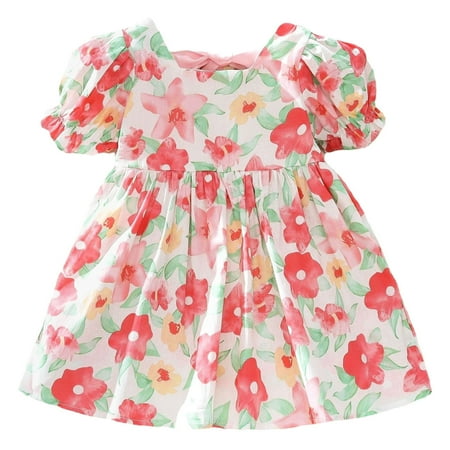 

Dresses For Girls Kids Baby Short Sleeve Floral Prints Princess Dress Dance Party Dresses Clothes