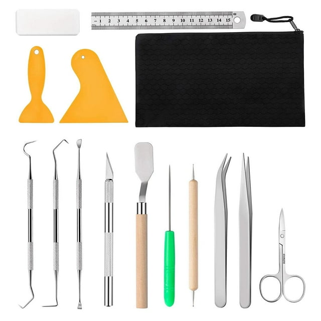 Herramientas de vinilo para escardar 15 piezas de precisión de material acero inoxidable con estuche de almacenamiento negro, kit de herramientas para manualid BLESIY Kits de picas y ganchos de precisión