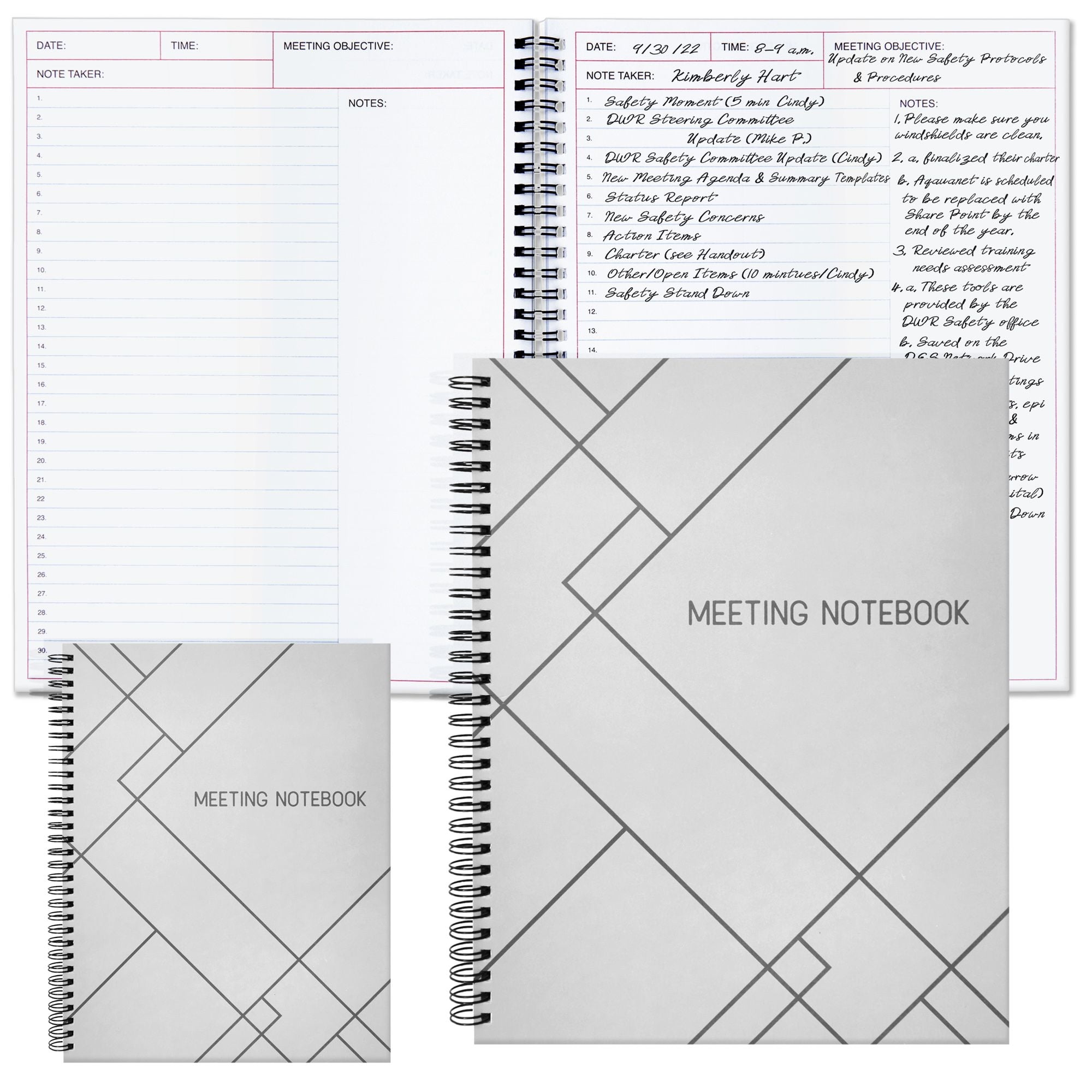 Meeting Notebook for Work with Action Items, Meeting Planner Agenda  Organizer for Men & Women Office/Business Note Taking, 160 Pages, Medium  Size