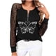 thumbnail image 1 of Blusa informal de manga larga con estampado de encaje y cuello redondo para mujer con cremallera Pompotops  gfhjh18941, 1 of 6