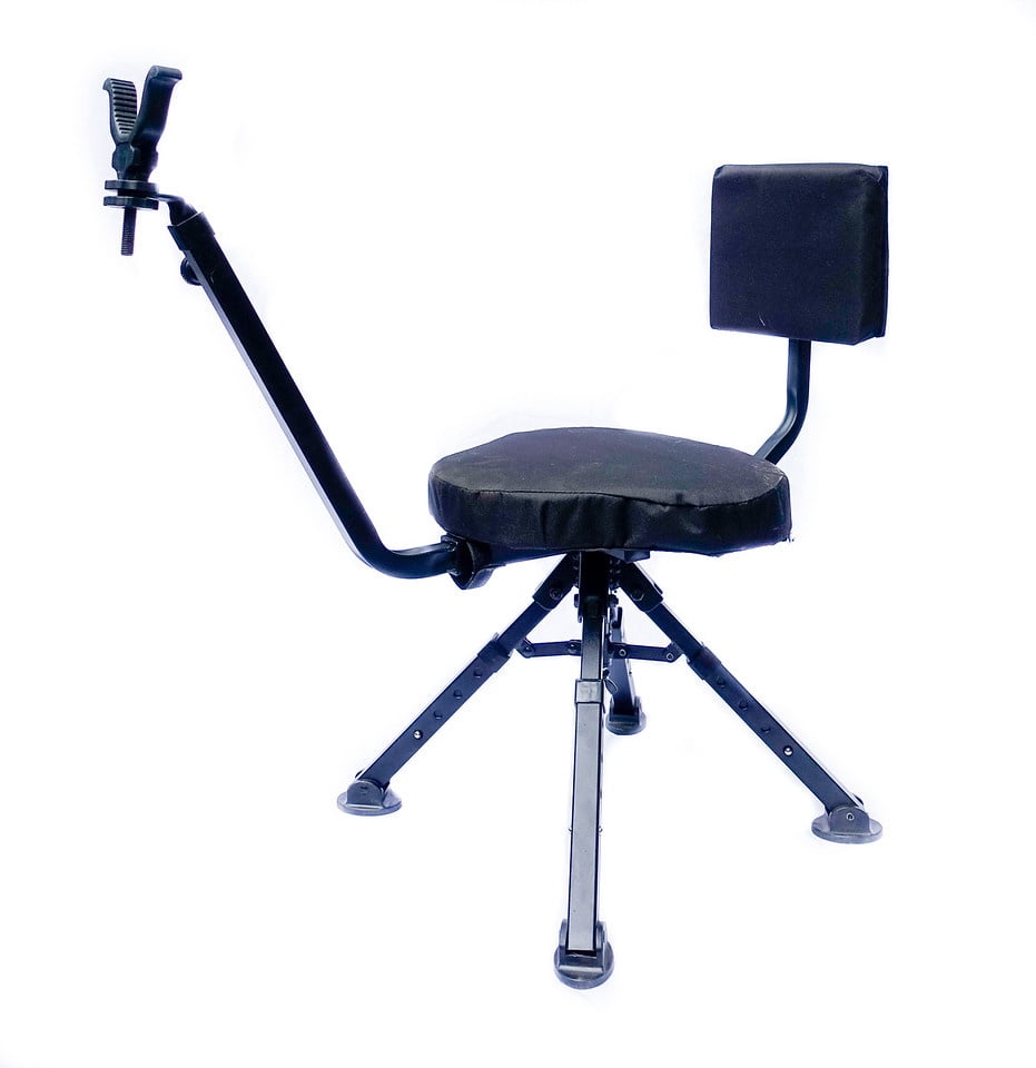 BenchMaster 4-Leg Adjustable Ground Blind Hunting Chair – 360° Swivel Shooting Chair, Portable Padded Seat with Adjustable Legs, Black