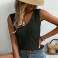 thumbnail image 2 of Ruyang Womens Summer V Neck Tops Knitted Sleeveless Tank Top Cable Knit Sweater Vest Casual Solid Sleeveless Tee Shirts Cotton, 2 of 4