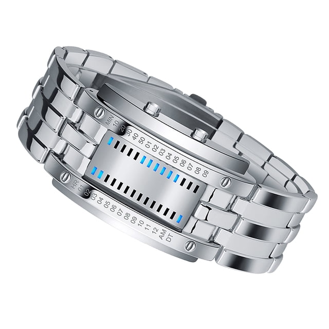 Reloj Binario Para Hombres Reloj Binario Binario Digital Reloj Binario Con Luz De Fondo Azul Movimiento De Cuarzo Japonés 50m Resistente Al Agua Para Hombres Padres Novios