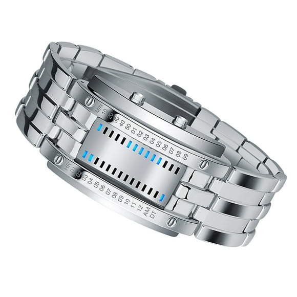 Reloj Binario Para Hombres Reloj Binario Binario Digital Reloj Binario Con Luz De Fondo Azul Movimiento De Cuarzo Japonés 50m Resistente Al Agua Para Hombres Padres Novios