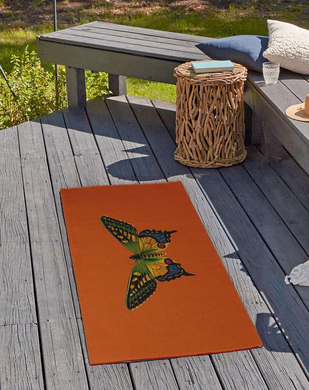 24" 36" Simply Daisy Colorful Swallowtail Butterfly Novelty Chenille Area Rug, Perfect Orange