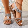 thumbnail image 2 of Rokment Women's Sparkling Rhinestones Wedge Heels Dressy Sandals Ethnic Bohemian Beach Summer Open Toe Slingback Mid Heels for Bride Wedding Banquet Silver Size 7, 2 of 8