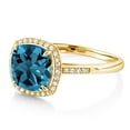 thumbnail image 6 of Gem Stone King 10K Yellow Gold London Blue Topaz and White Diamond Women's Engagement Ring (3.05 Cttw, Cushion 8MM, Size 5), 6 of 7