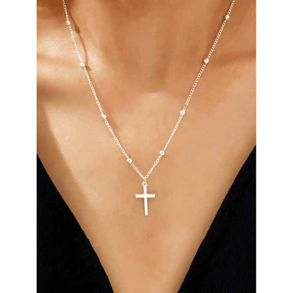 New Women's Cross Pendant Necklace, Bohemian Vintage Style Silver Necklace