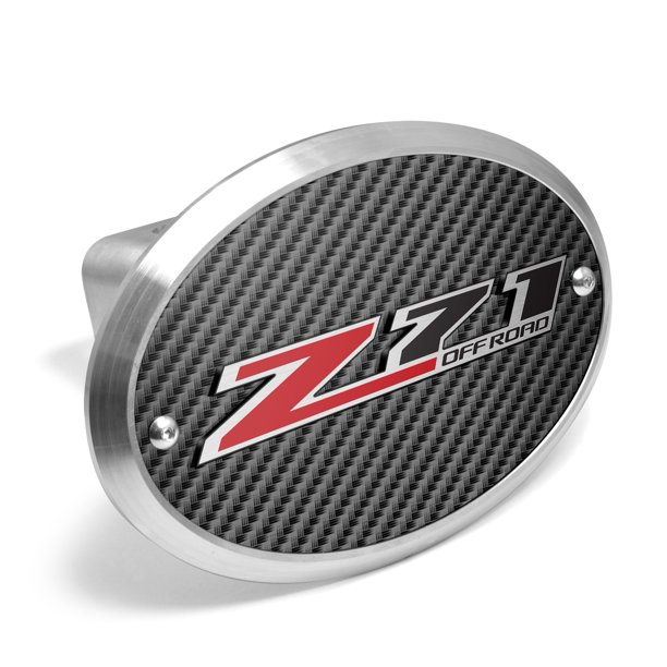 Chevrolet Z71 Off Road 3D Logo on Carbon Fiber Look Oval Billet Aluminum 2 inch Tow Hitch Cover