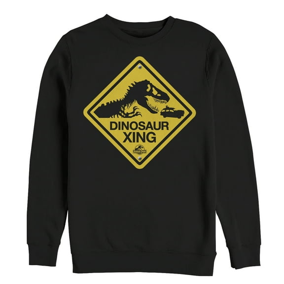 Men's Jurassic Park Dinosaur Crossing Sign Sweatshirt Black Large