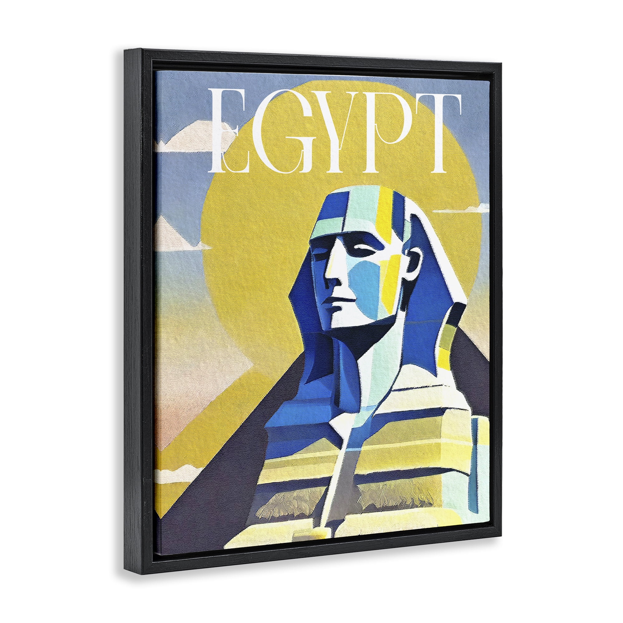 Stupell Industries Egypt Sphinx Landmark Buildings & Architecture Painting Black Floater Framed Canvas Art Print Wall Art, 17 x 21