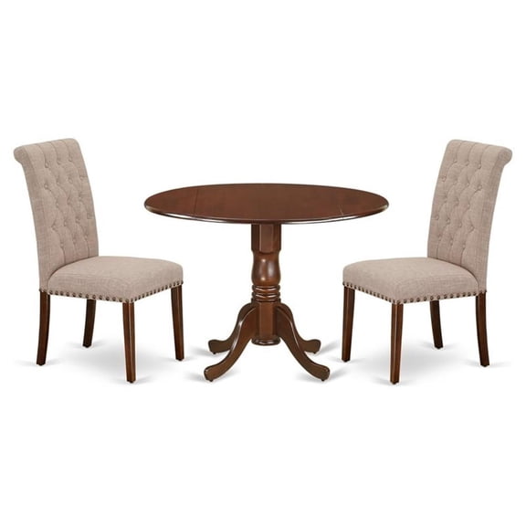 East West Furniture Dublin 3-piece Wood Dining Set in Mahogany/Light Fawn