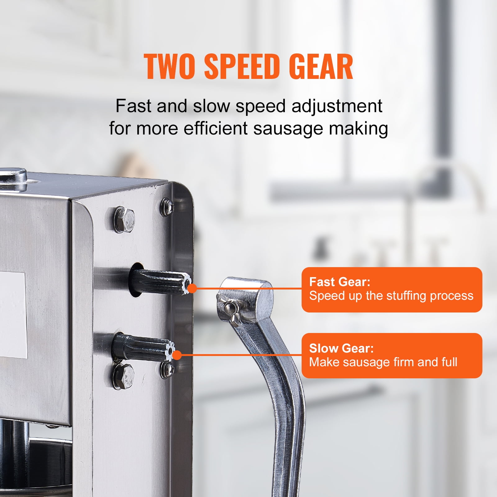 KFFKFF Manual Meat Stuffer, 7L/15LB Vertical Capacity, Dual-Speed, Made of 304 Stainless Steel, Includes 5 Stuffing Tubes, Ideal for Home and Restaurant Use