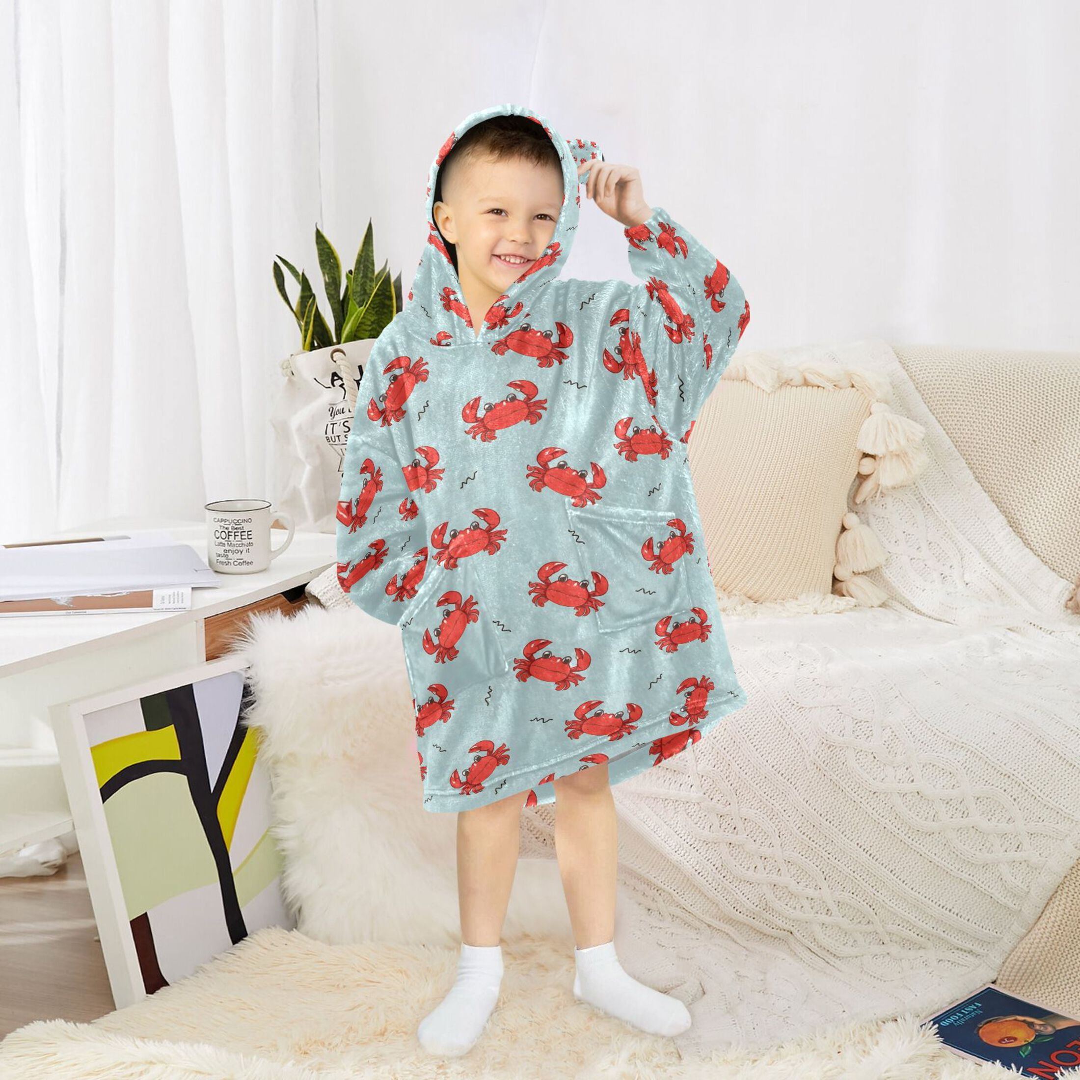 joogoo Wearable Blanket Hoodie for Funny Crabs Oversized Sherpa Hooded 3-14 YR M