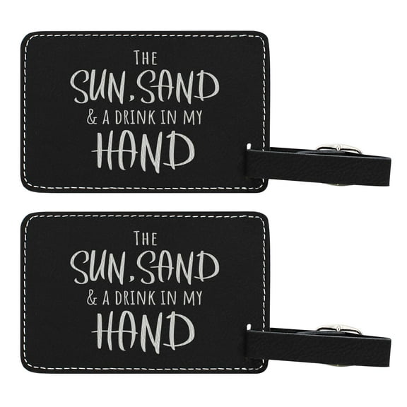 ThisWear Retirement Gifts for Women The Sun Sand & A Drink in My Hand 2-pack Laser Engraved Leatherette Luggage Tags Black