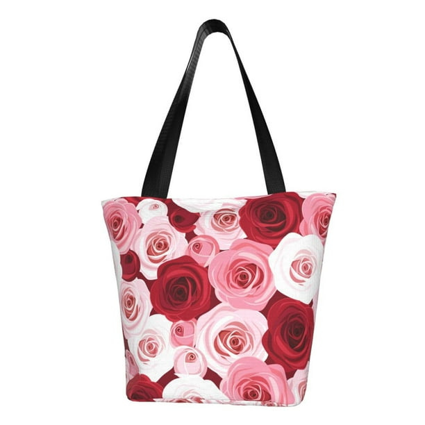 Fotbe Rose Bolsa de Playa con Estampado, Bolsa de Hombro, Bolsa de Mano Espaciosa, Bolsa de Viaje Ligera, Bolsa de Compras Versátil