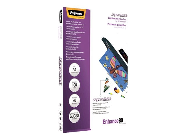 Fellowes Laminating Pouches SuperQuick Enhance 80 micron - 80 micron - 100-pack - glossy - transparent - A4 (8.25 in x 11.7 in) lamination pouches