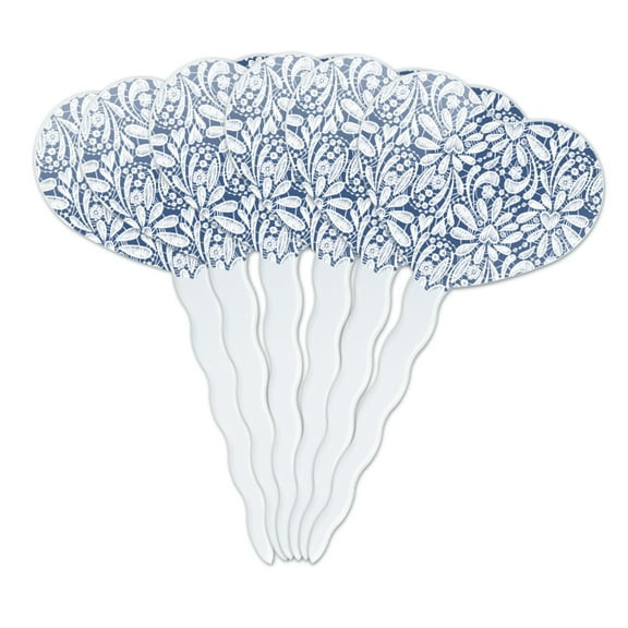 Delicate Hand-Drawn Lace Pattern Hearts Heart Love Cupcake Picks Toppers Decoration Set of 6