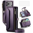 thumbnail image 1 of Asuwish Compatible with iPhone 17 Pro 6.3 inch Zipper Wallet Phone Case Tempered Glass Screen Protector Crossbody Lanyard Strap Flip Card Holder Slot Cell Cover for i Phone17 i17 17Pro Women Purple, 1 of 8