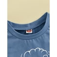 thumbnail image 6 of Toddler Baby Boy Summer Clothes 6 12 18 24 Months 2T 3T 4T Letter Train Print Short Sleeve Round Neck T-Shirt with Elastic Waist Solid Shorts Outfit, 6 of 9