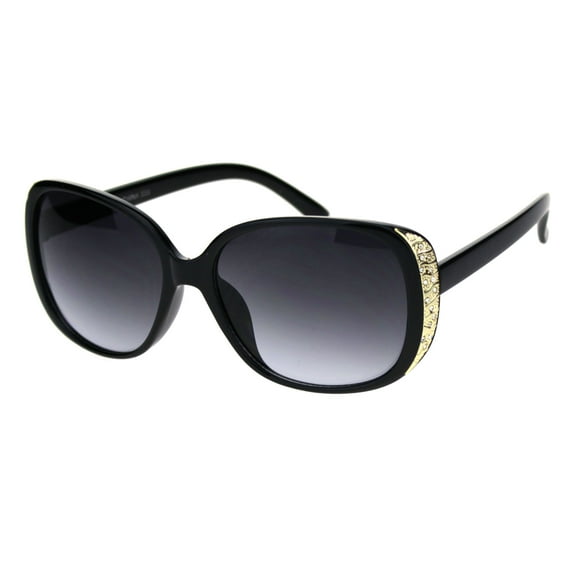 Womens Gold Nugget Rhinestone Side Trim Plastic Butterfly Sunglasses Black Smoke