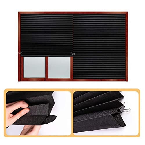 2 Pack Self-Adhesive Blackout Window Blinds, Cordless No-Drill Pleated Fabric Shades for Room Darkening in Bathroom, Kitchen, Office, 60x150 cm (W x L)