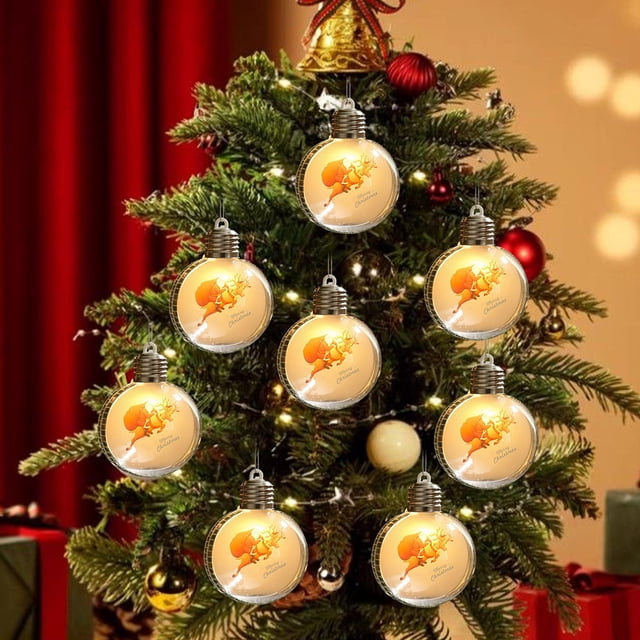 HWRETIE Christmas Tree Ornaments Balls,Christmas Ball Decorations Christmas Tree Electroplated Ball Ornaments with Lights Light Bulb Ball Ornaments