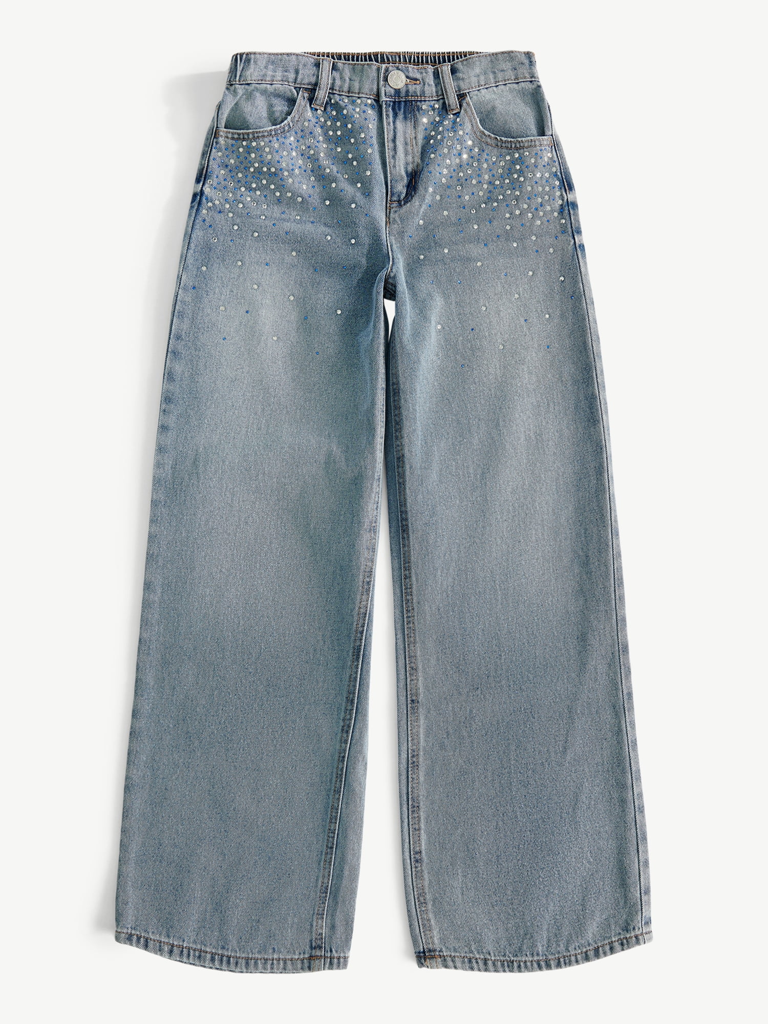 Justice Girls Wide Leg w/ Rhinestones Jeans, Sizes 6-18, Slim & Plus