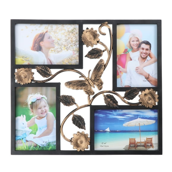 Miangastore Decorative 4 Opening Wall Hanging Photo Frame with Flowers and Vintage Collage Family Picture Frame(Black)