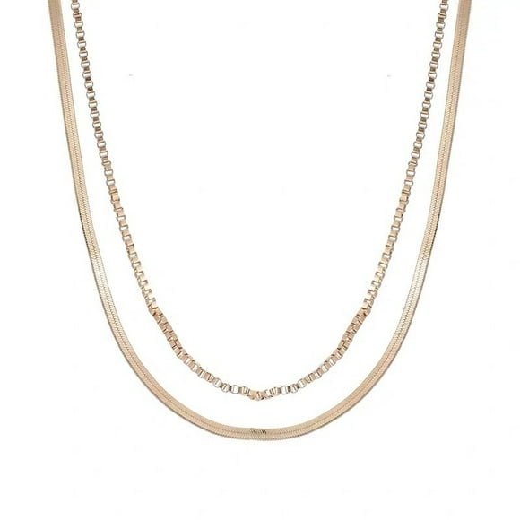 Layered Herringbone Snake Necklace for Women Men Dainty Double Flat Snake Chain Herringbone Choker,Tombone Snake Bone Clavicle Chain Choker Necklace