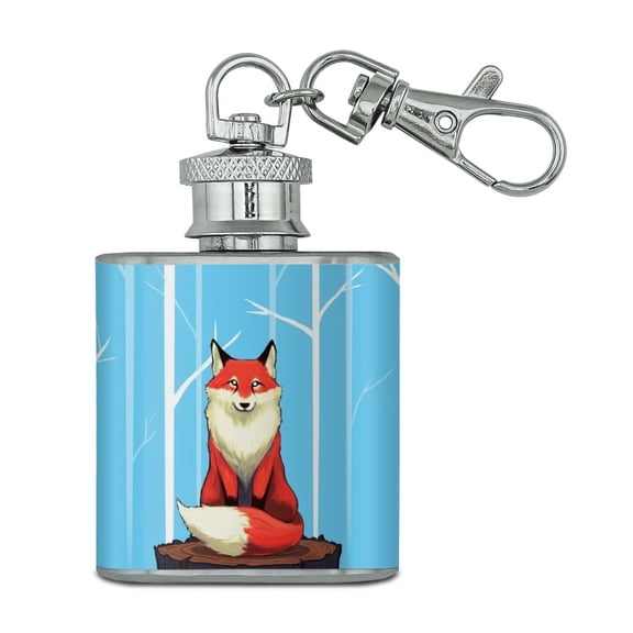 Fox on Tree Stump Stainless Steel 1oz Mini Flask Key Chain