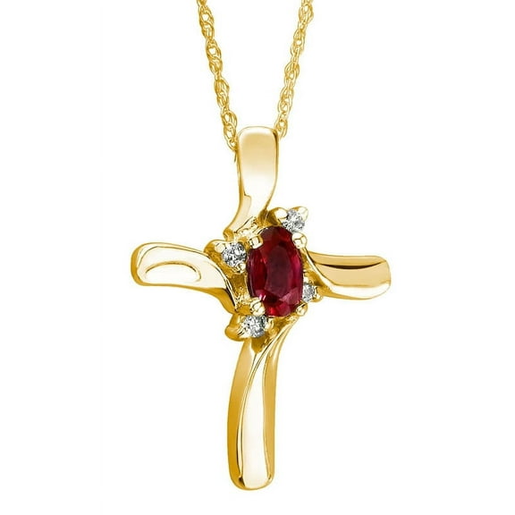 SZUL Women's Ruby Cross Diamond Pendant 10k Yellow Gold