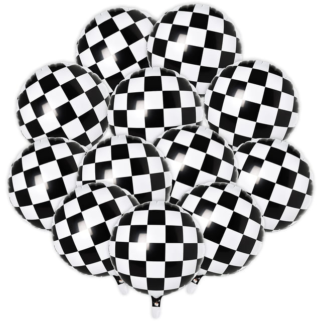10 Uds. Globo de coche de carreras de 18 pulgadas, tablero de ajedrez, globo de aluminio Mylar, globo de helio a cuadros blanco y negro oso de fresa Hogar