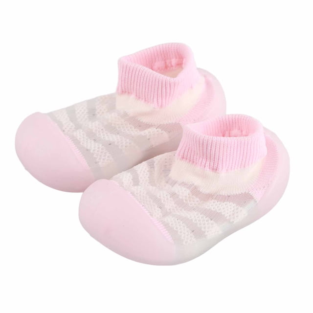 Calcetines de piso para bebé, transpirables, elásticos, antideslizantes, de algodón suave, flexibles, con plantilla infantil, color rosa, 4,9 pulgadas, 20/21