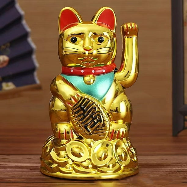Geege Chinese Lucky Waving Cat Beckoning Maneki Neko Gold Fortune Feng Shui 6.5 Inch Walmart Business Supplies