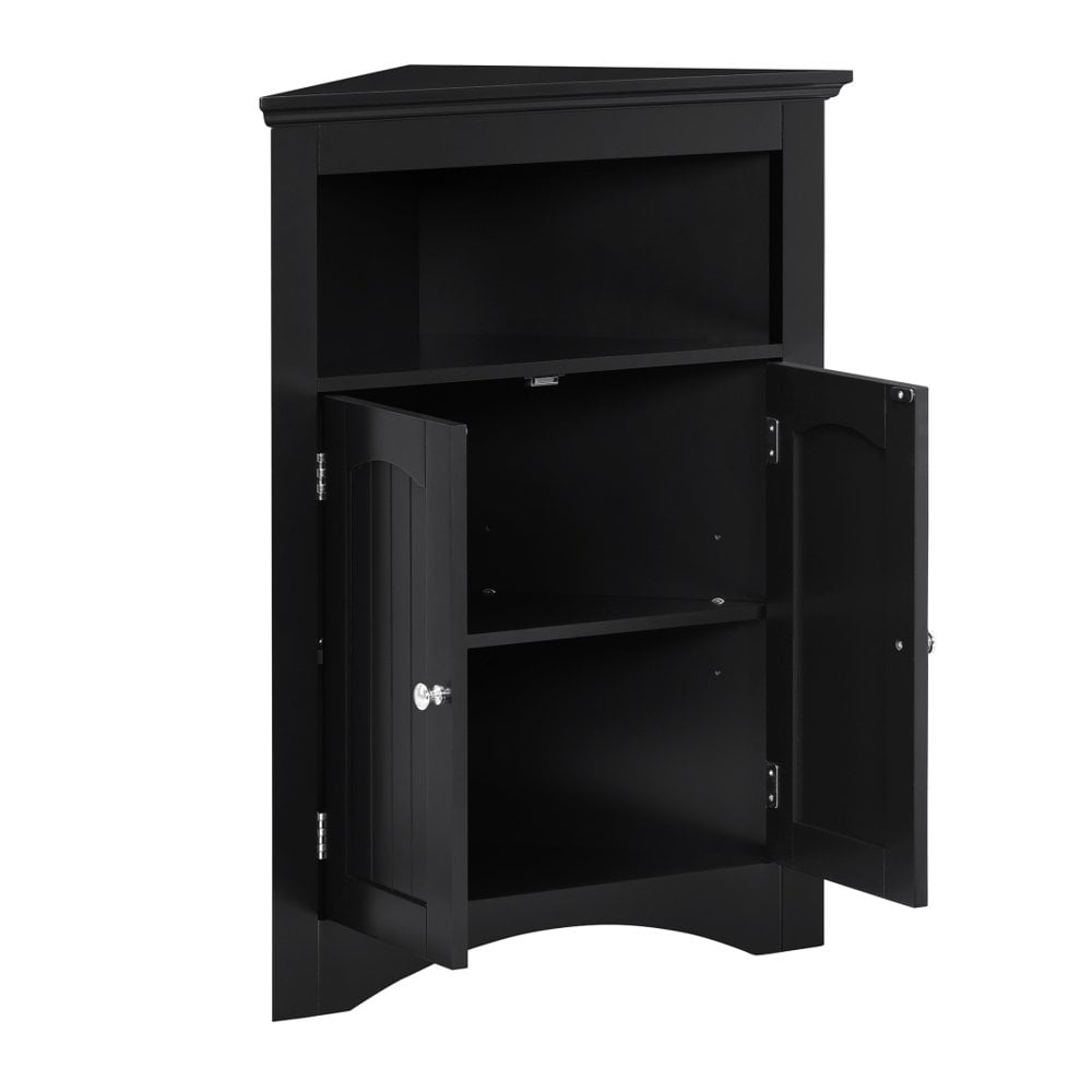Hassch Corner Cabinet with 2 Doors and 3 Tier Shelves, Free Standing Corner Storage Cabinet for Bathroom, Kitchen, Living Room or Bedroom, Espresso