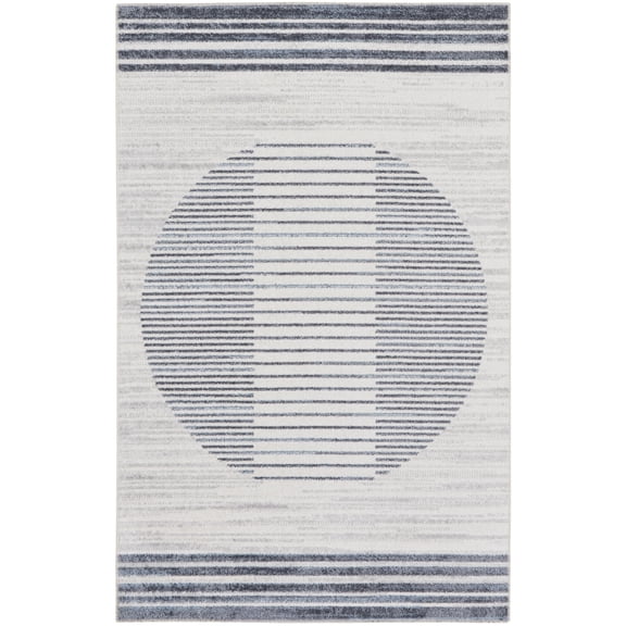 Nourison Astra Machine Washable 2'2" x 4' Ivory Blue Mid-Century Modern Indoor Flatweave Rug