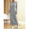 thumbnail image 2 of Womens Sweater Maxi Dress Long Sleeve Knit Ribbed Crew Neck Slim Fit Casaul Fall Long Dresses Grey L, 2 of 7